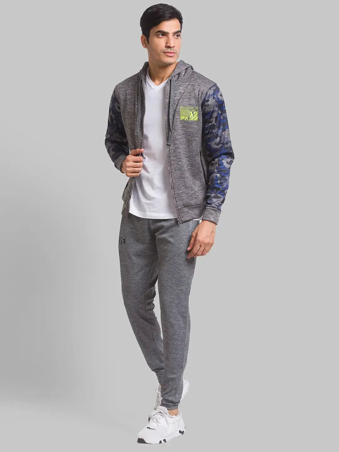 Men Grey Regular Fit Jacquard Cotton Polyester Blend Sweatshirts