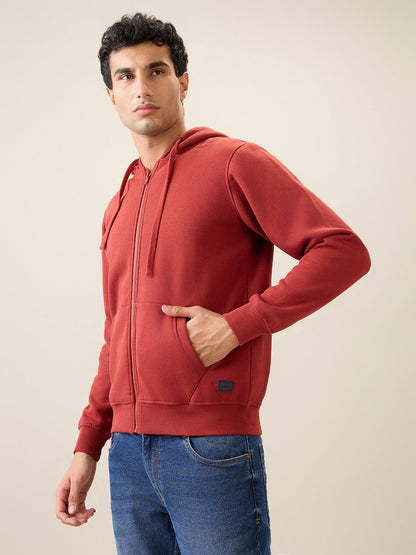 Parx Men Orange Solid Regular Fit Cotton Blend Full Sleeve Sweatshirt