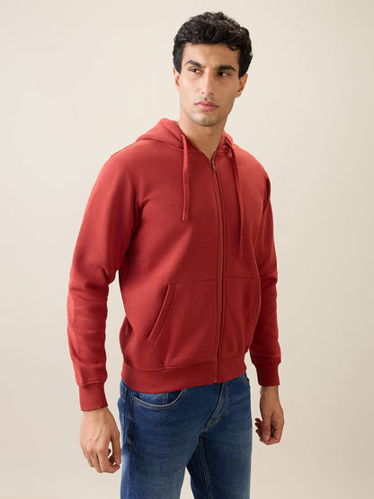 Parx Men Orange Solid Regular Fit Cotton Blend Full Sleeve Sweatshirt