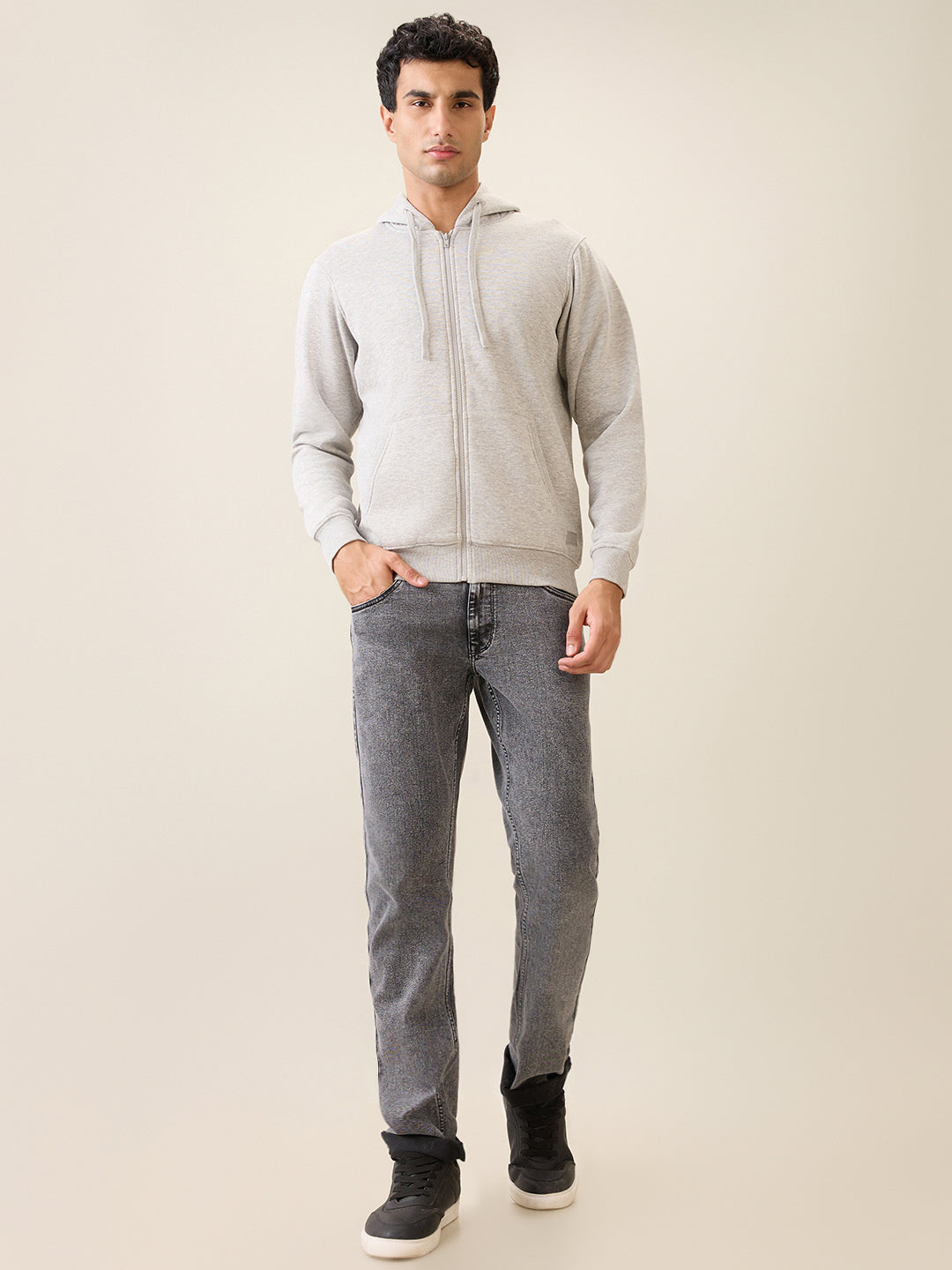 Parx Men Grey Solid Regular Fit Cotton Blend Full Sleeve Sweatshirt