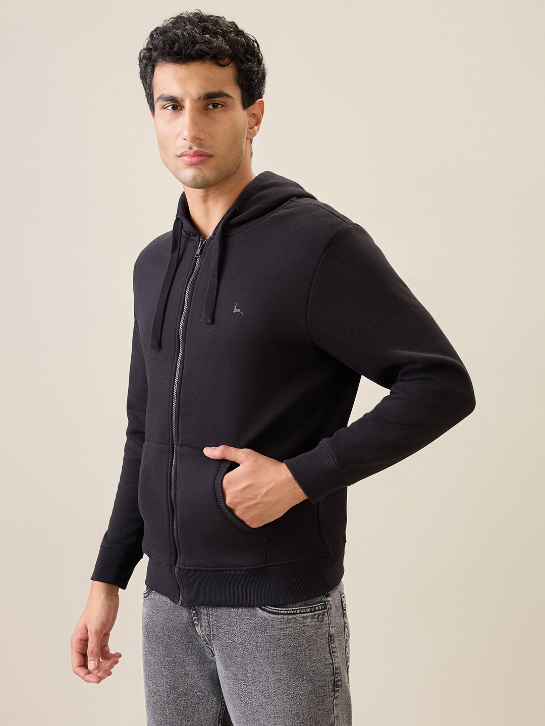 Parx Men Black Solid Regular Fit Cotton Blend Full Sleeve Sweatshirt