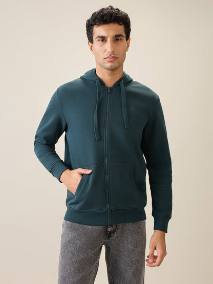 Parx Men Green Solid Regular Fit Cotton Blend Full Sleeve Sweatshirt