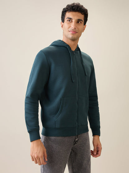 Parx Men Green Solid Regular Fit Cotton Blend Full Sleeve Sweatshirt