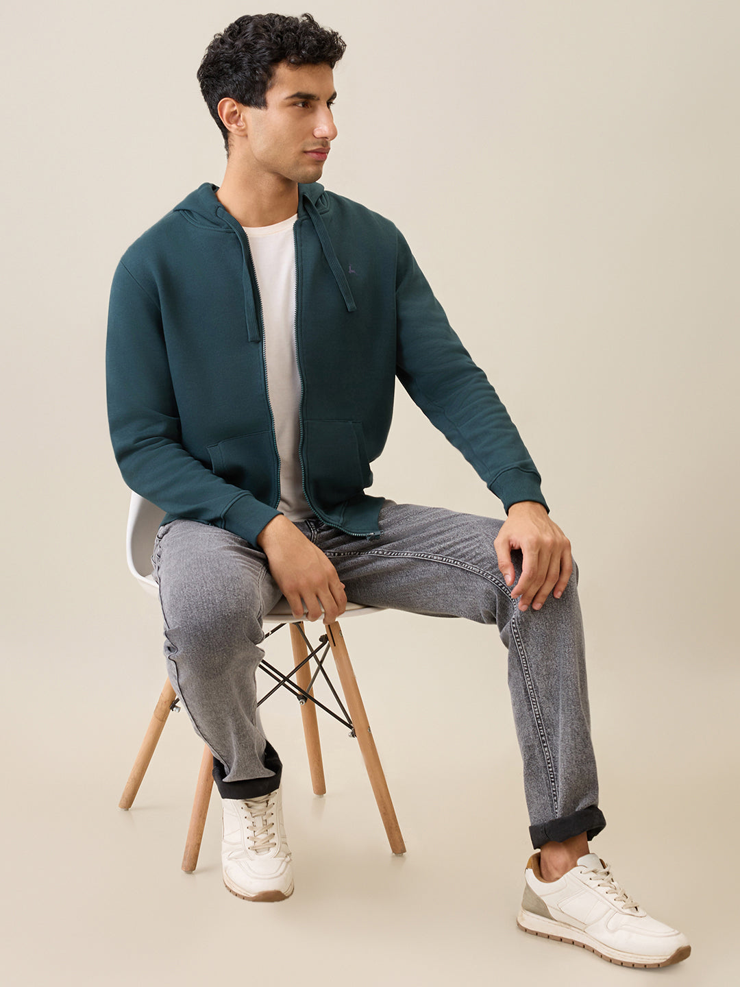 Parx Men Green Solid Regular Fit Cotton Blend Full Sleeve Sweatshirt