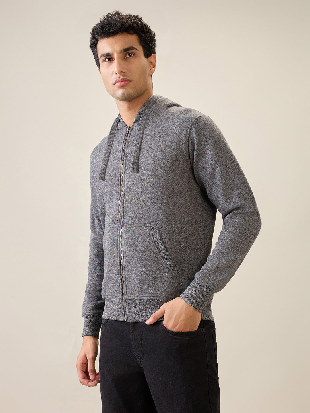 Parx Men Black Solid Regular Fit Cotton Blend Full Sleeve Sweatshirt