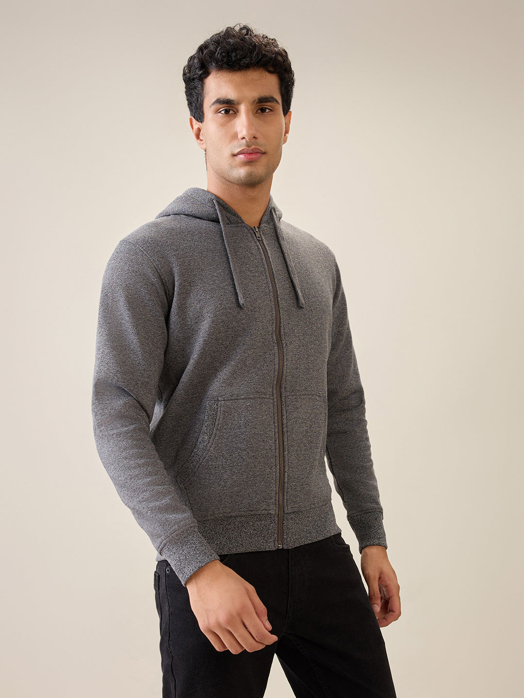 Parx Men Black Solid Regular Fit Cotton Blend Full Sleeve Sweatshirt