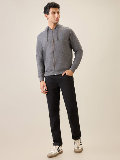 Parx Men Black Solid Regular Fit Cotton Blend Full Sleeve Sweatshirt