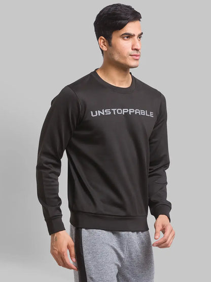 Men Black Regular Fit Graphic Cotton Polyester Blend Sweatshirts