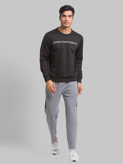 Men Black Regular Fit Graphic Cotton Polyester Blend Sweatshirts