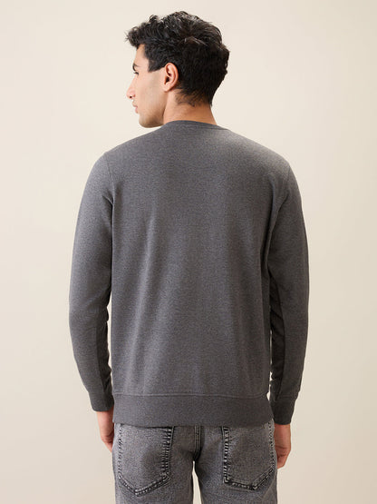 Parx Men Grey Solid Regular Fit Cotton Blend Full Sleeve Round Neck Collar Sweatshirt