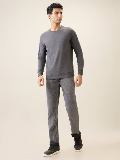 Parx Men Grey Solid Regular Fit Cotton Blend Full Sleeve Round Neck Collar Sweatshirt