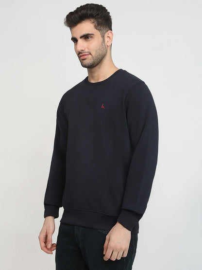 Parx Men Blue Solid Regular Fit Cotton Blend Full Sleeve Round Neck Collar Sweatshirt