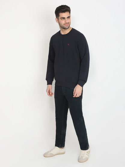 Parx Men Blue Solid Regular Fit Cotton Blend Full Sleeve Round Neck Collar Sweatshirt