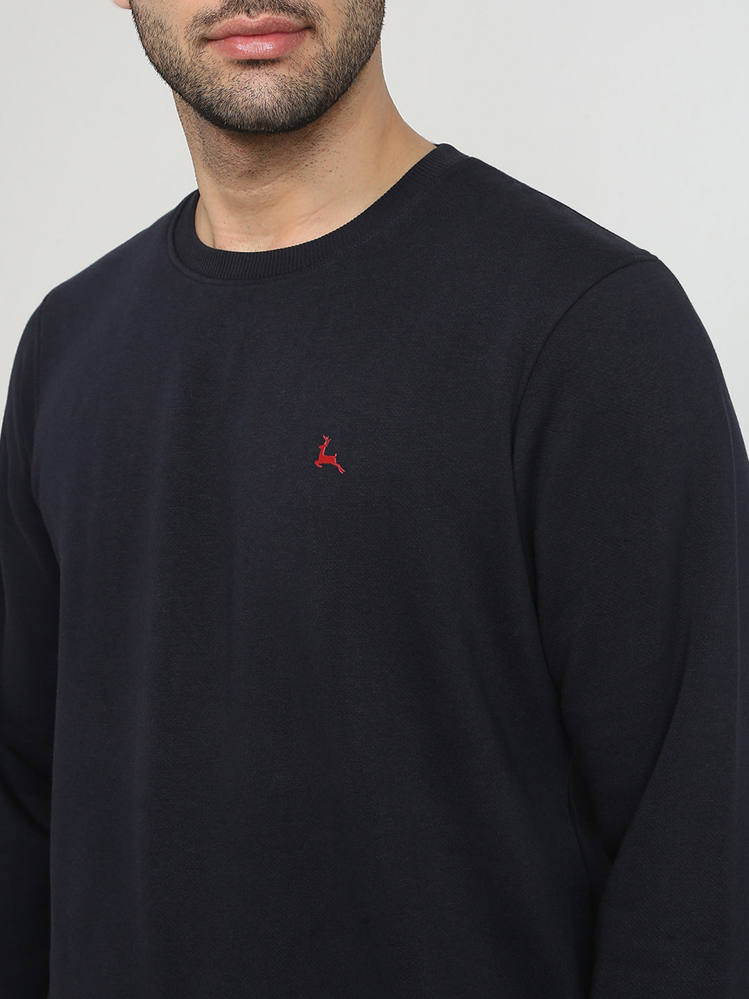 Parx Men Blue Solid Regular Fit Cotton Blend Full Sleeve Round Neck Collar Sweatshirt