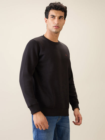 Parx Men Black Solid Regular Fit Cotton Blend Full Sleeve Round Neck Collar Sweatshirt