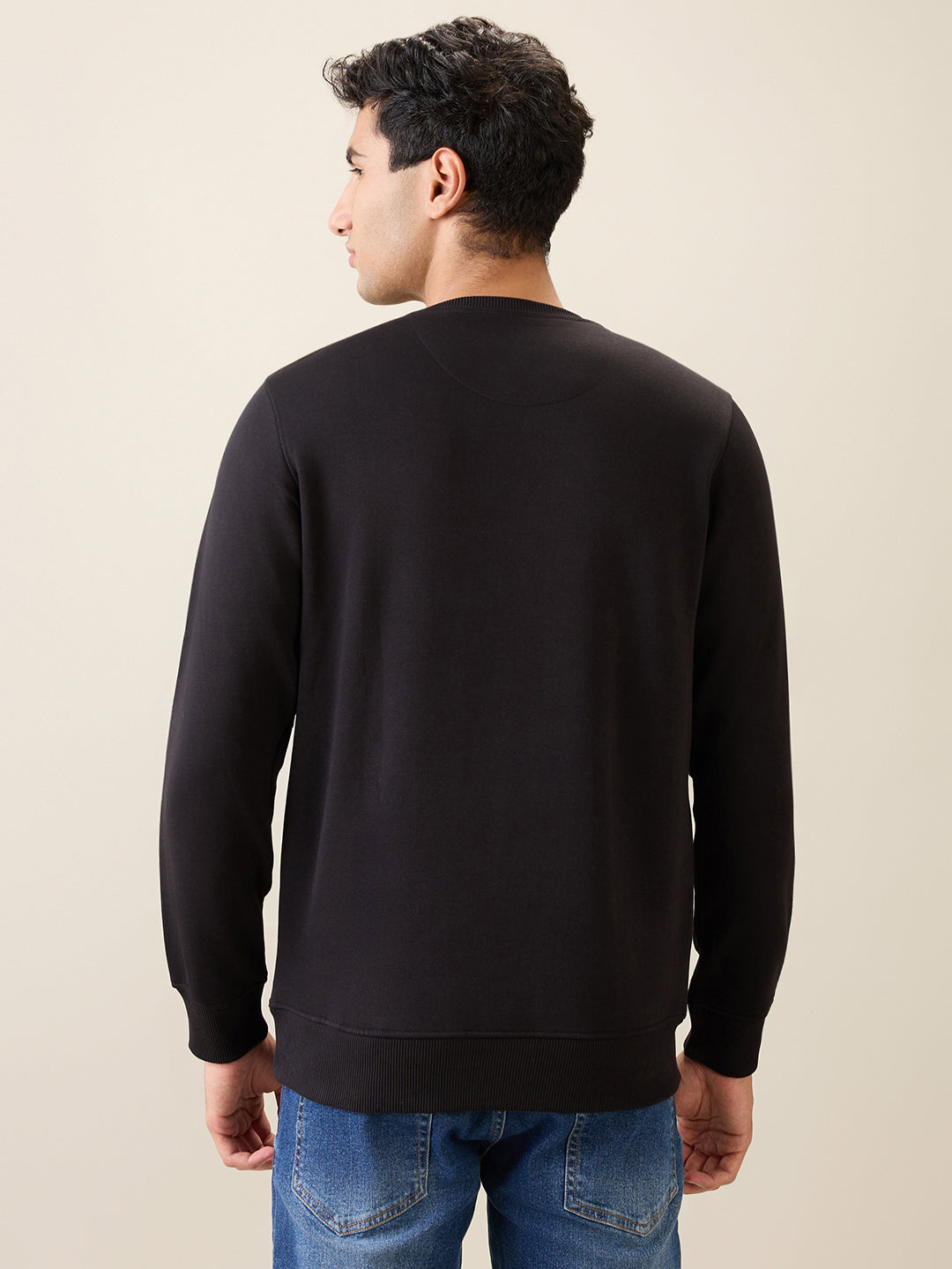 Parx Men Black Solid Regular Fit Cotton Blend Full Sleeve Round Neck Collar Sweatshirt