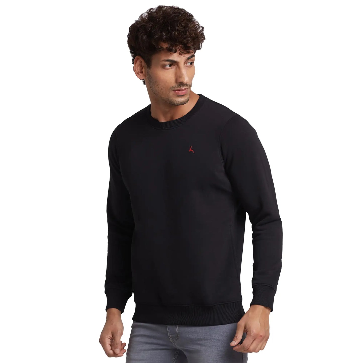 Parx Men Black Solid Regular Fit Cotton Blend Sweatshirt