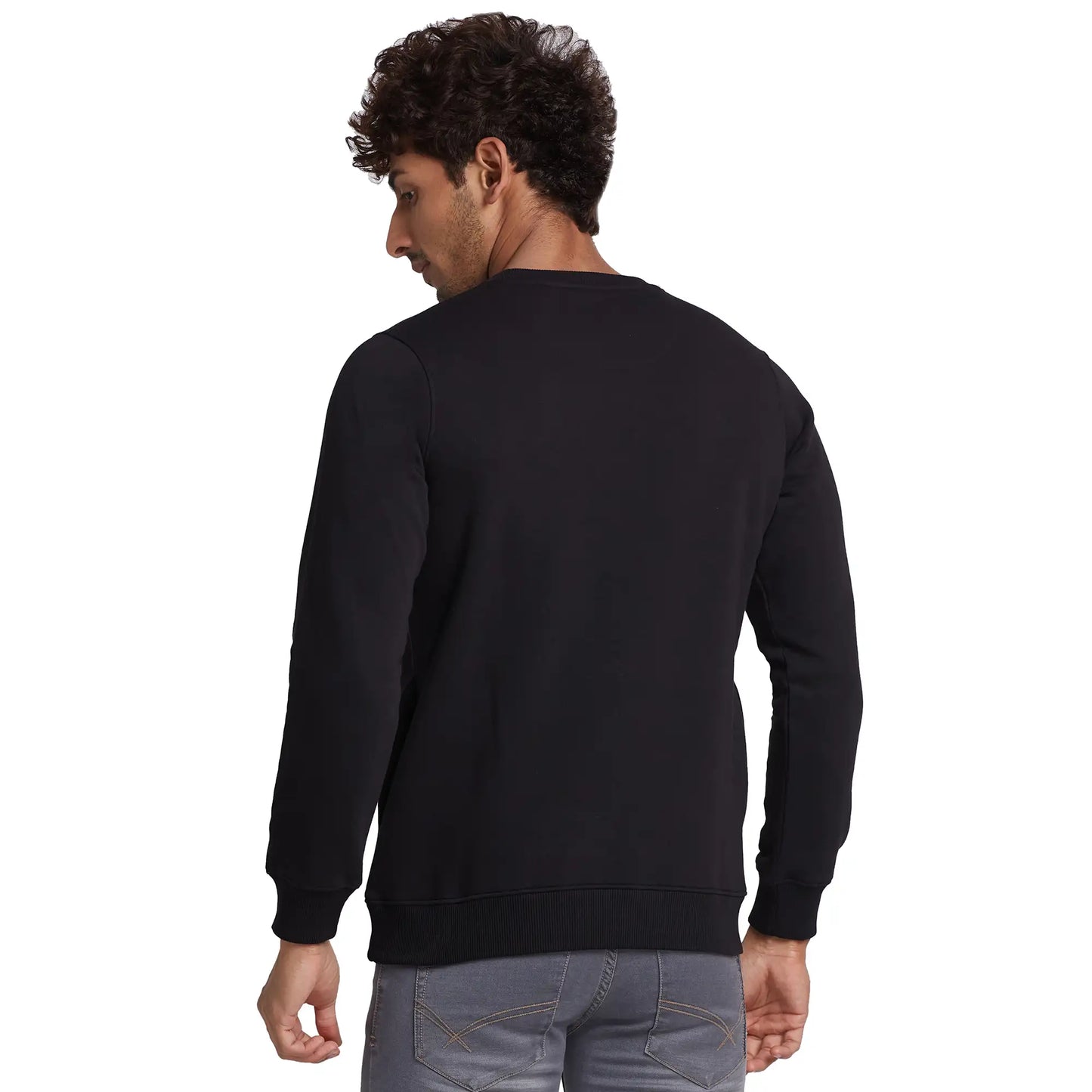 Parx Men Black Solid Regular Fit Cotton Blend Sweatshirt