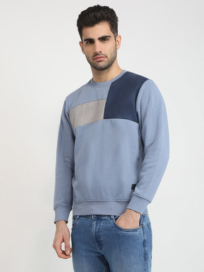 Parx Men Blue Cut & Sew Regular Fit Cotton Blend Full Sleeve Round Neck Collar Sweatshirt