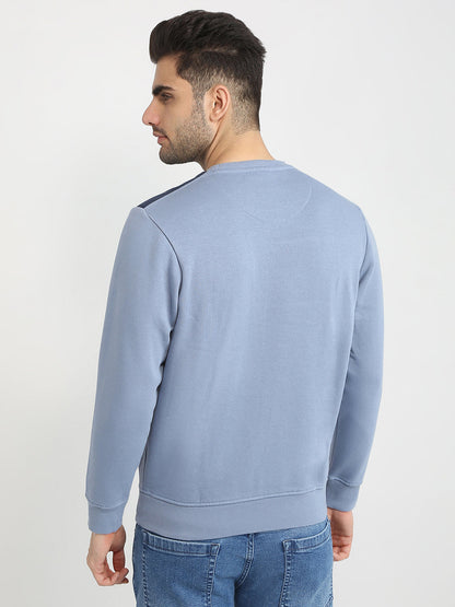 Parx Men Blue Cut & Sew Regular Fit Cotton Blend Full Sleeve Round Neck Collar Sweatshirt