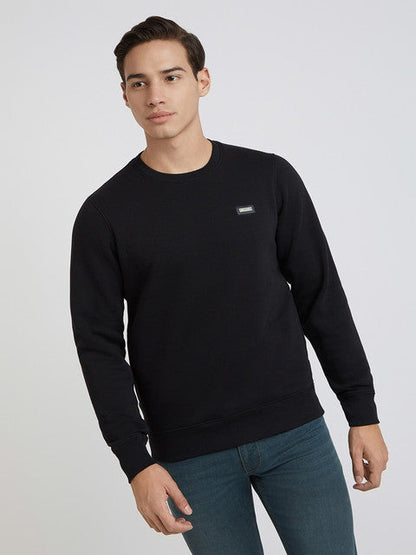 Parx Men Black Solid Regular Fit Cotton Blend Sweatshirt