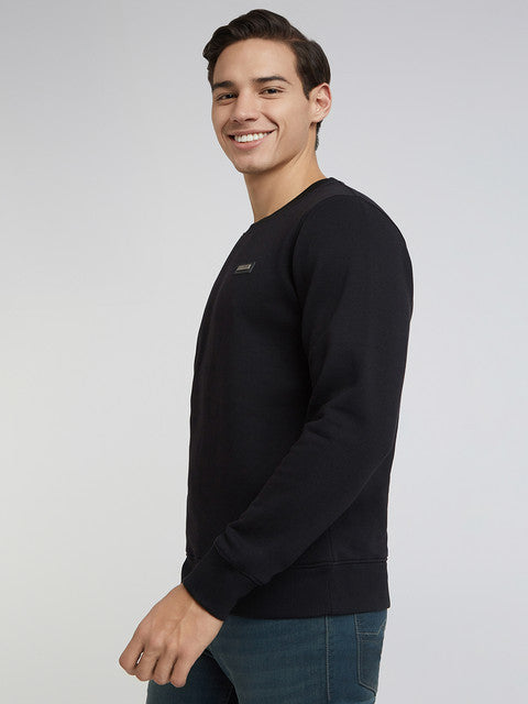 Parx Men Black Solid Regular Fit Cotton Blend Sweatshirt