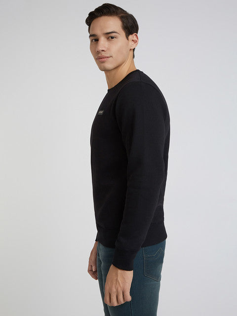 Parx Men Black Solid Regular Fit Cotton Blend Sweatshirt