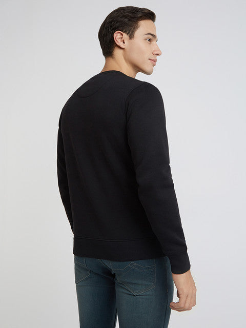 Parx Men Black Solid Regular Fit Cotton Blend Sweatshirt