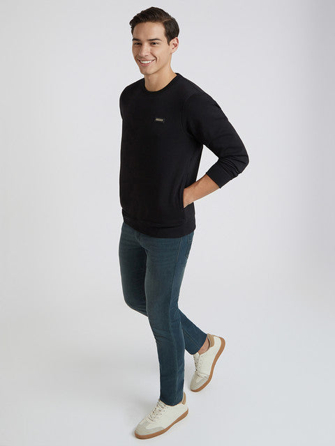 Parx Men Black Solid Regular Fit Cotton Blend Sweatshirt