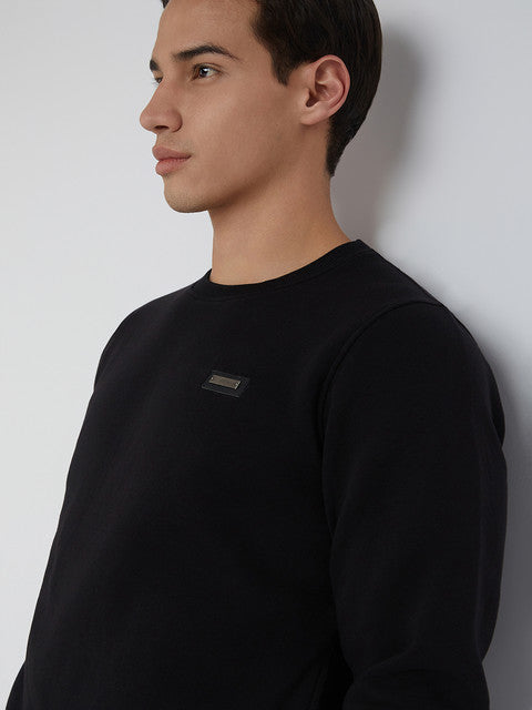 Parx Men Black Solid Regular Fit Cotton Blend Sweatshirt