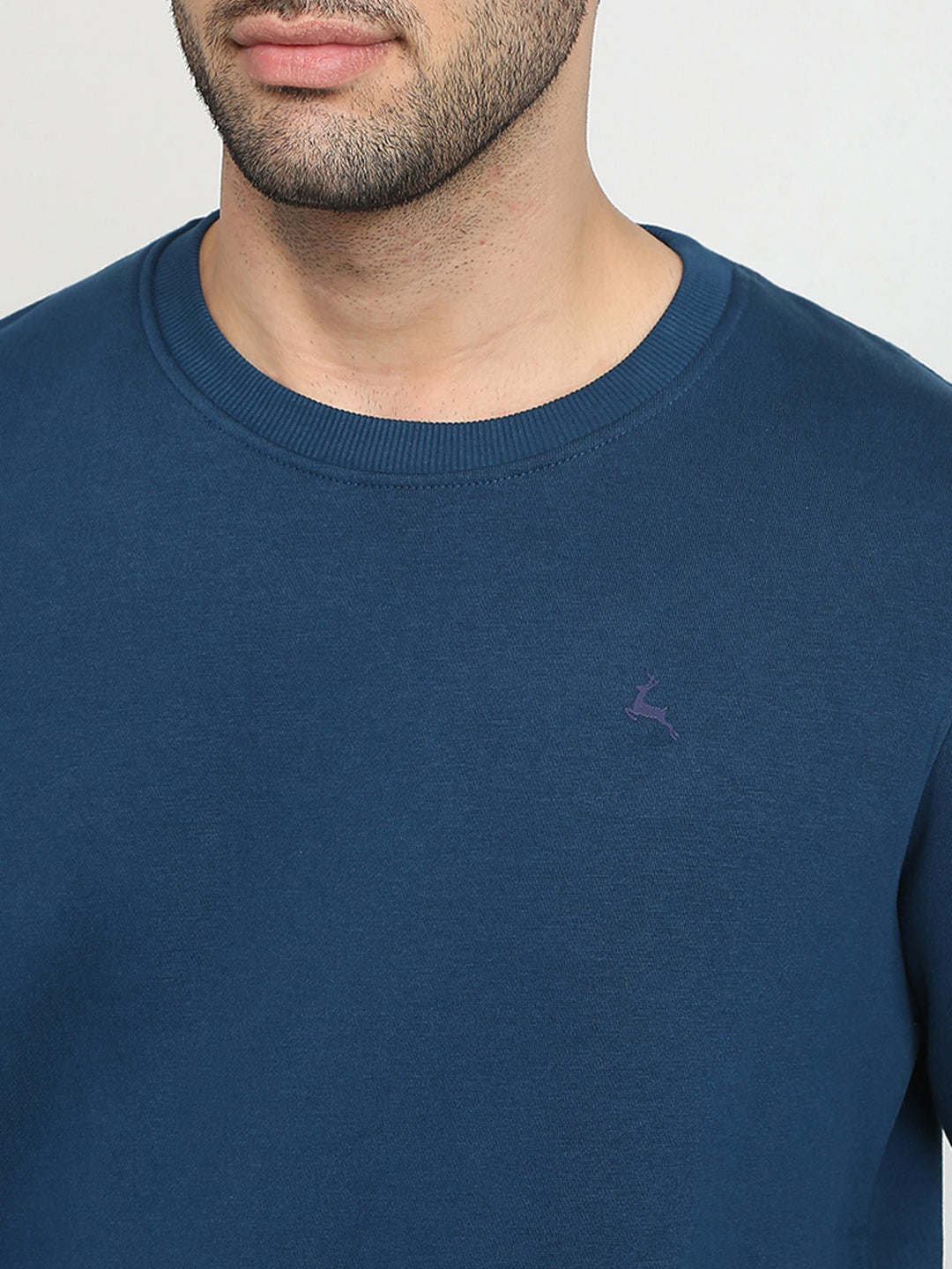 Parx Men Blue Solid Regular Fit Cotton Blend Full Sleeve Round Neck Collar Sweatshirt