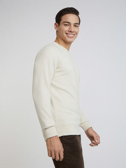 Parx Men White Structure Regular Fit Cotton Sweatshirt