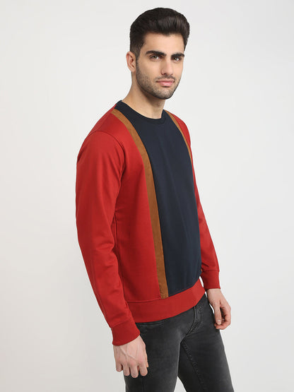 Parx Men Orange Cut & Sew Regular Fit Cotton Blend Full Sleeve Round Neck Collar Sweatshirt