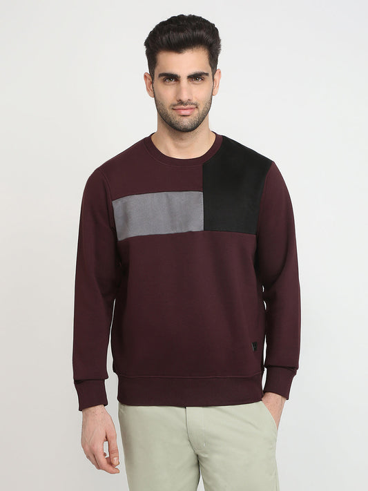 Parx Men Purple Cut & Sew Regular Fit Cotton Blend Full Sleeve Round Neck Collar Sweatshirt
