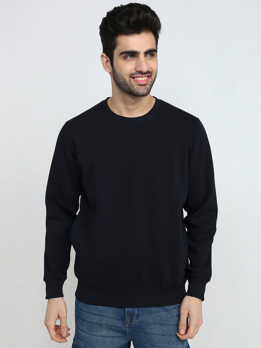 Parx Men Blue Solid Regular Fit Cotton Blend Sweatshirt