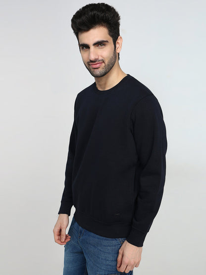 Parx Men Blue Solid Regular Fit Cotton Blend Sweatshirt