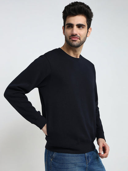 Parx Men Blue Solid Regular Fit Cotton Blend Sweatshirt