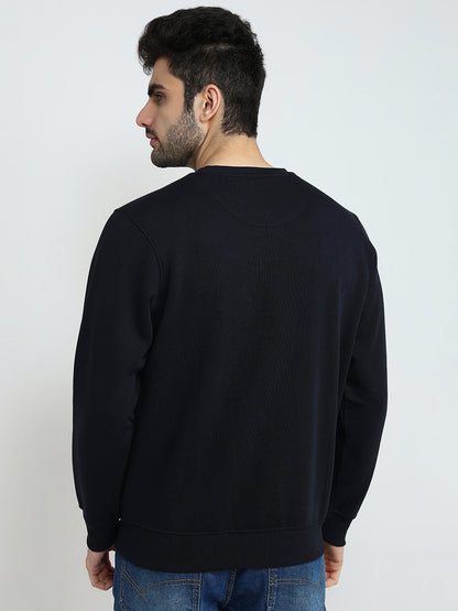 Parx Men Blue Solid Regular Fit Cotton Blend Sweatshirt