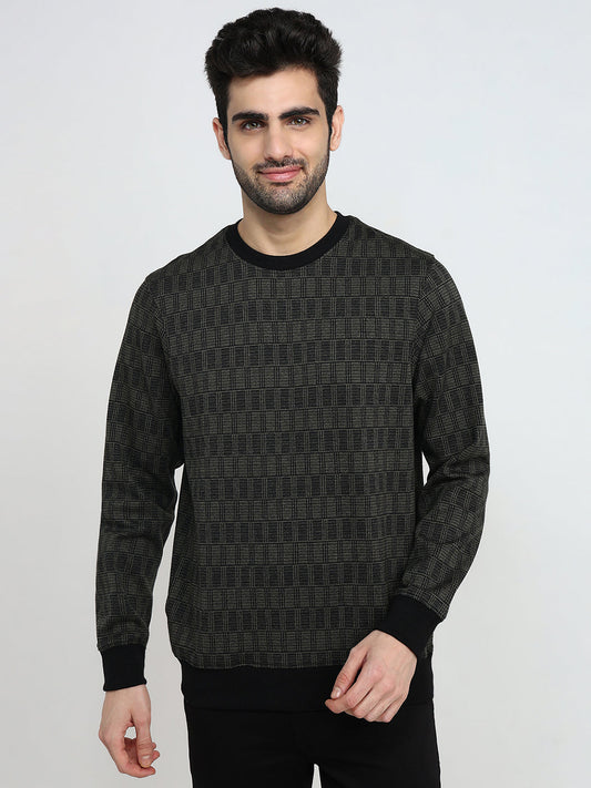Parx Men Green Checks Regular Fit Polyester Sweatshirt