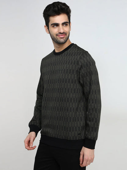 Parx Men Green Checks Regular Fit Polyester Sweatshirt