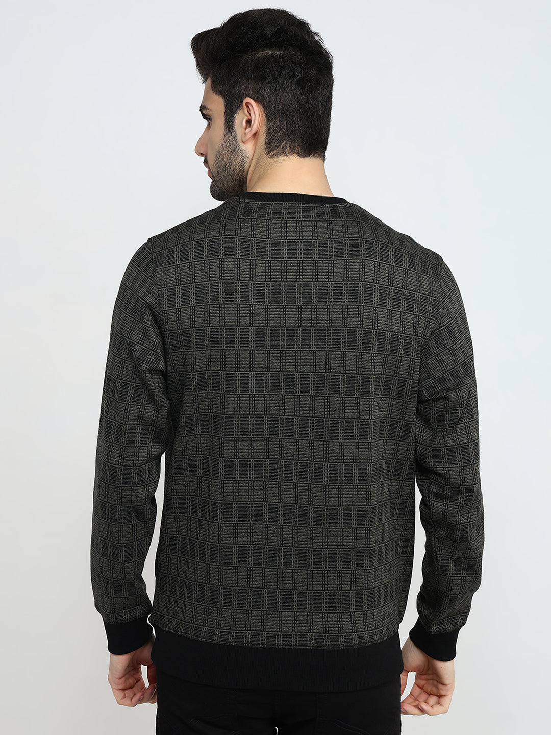 Parx Men Green Checks Regular Fit Polyester Sweatshirt