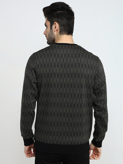 Parx Men Green Checks Regular Fit Polyester Sweatshirt