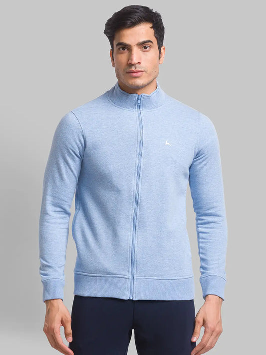 Men Blue Regular Fit Solid Cotton Polyester Blend Sweatshirts