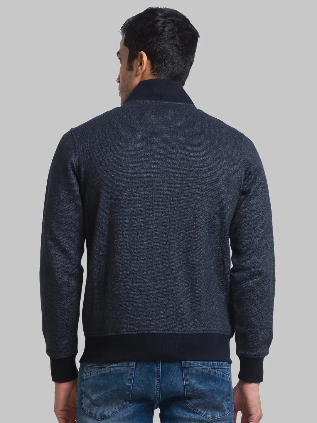 Men Blue Regular Fit Solid Cotton Polyester Blend Sweatshirts