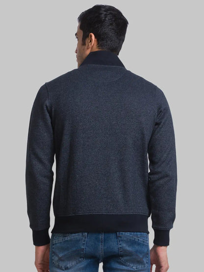 Men Blue Regular Fit Solid Cotton Polyester Blend Sweatshirts