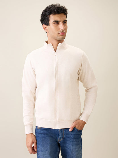 Parx Men White Solid Regular Fit Cotton Blend Full Sleeve High Neck Collar Sweatshirt