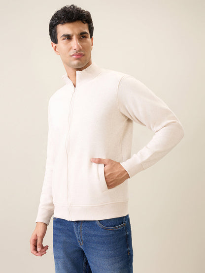 Parx Men White Solid Regular Fit Cotton Blend Full Sleeve High Neck Collar Sweatshirt