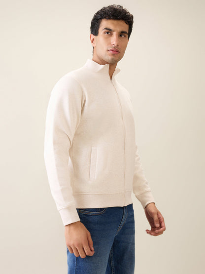 Parx Men White Solid Regular Fit Cotton Blend Full Sleeve High Neck Collar Sweatshirt