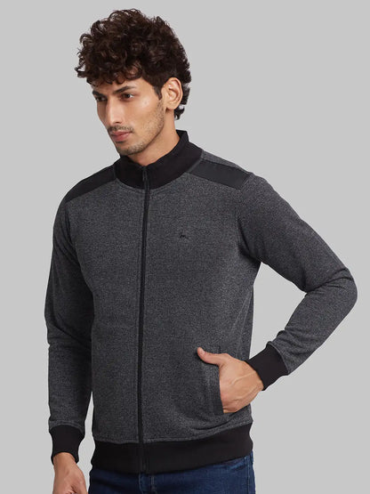 Parx Men Black Regular Fit Solid Cotton Blend Sweatshirt