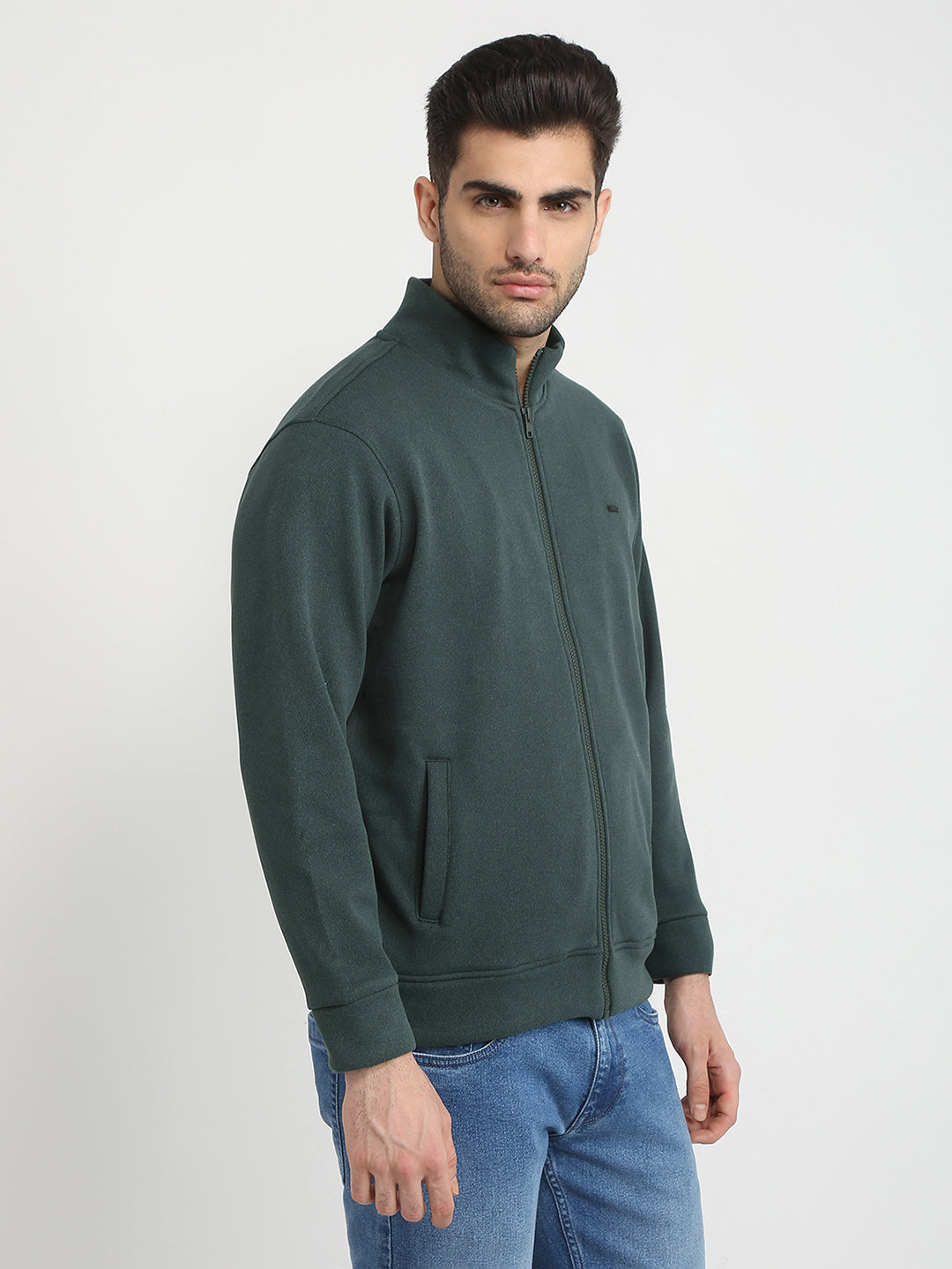 Parx Men Green Solid Regular Fit Polyester Blend Full Sleeve High Neck Collar Sweatshirt